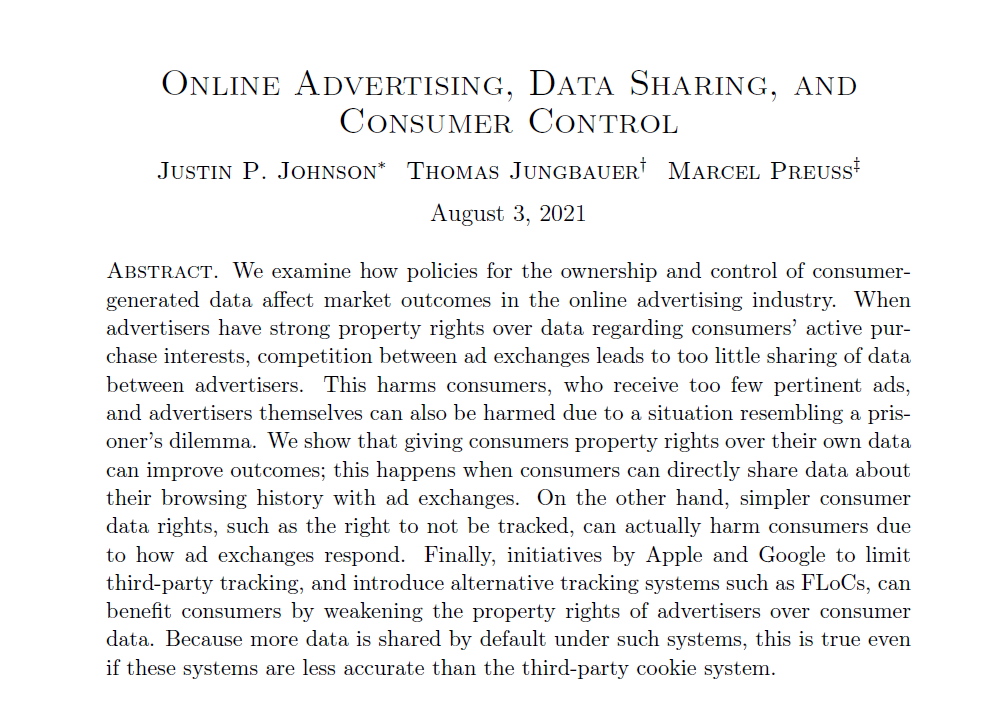 Online Advertising, Data Sharing, and Consumer Control | A STABLE MATCH